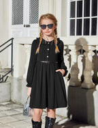Arshiner Church Dresses for Girls Back to School Funeral Long Sleeve Fall Dress Black 6-7 Years