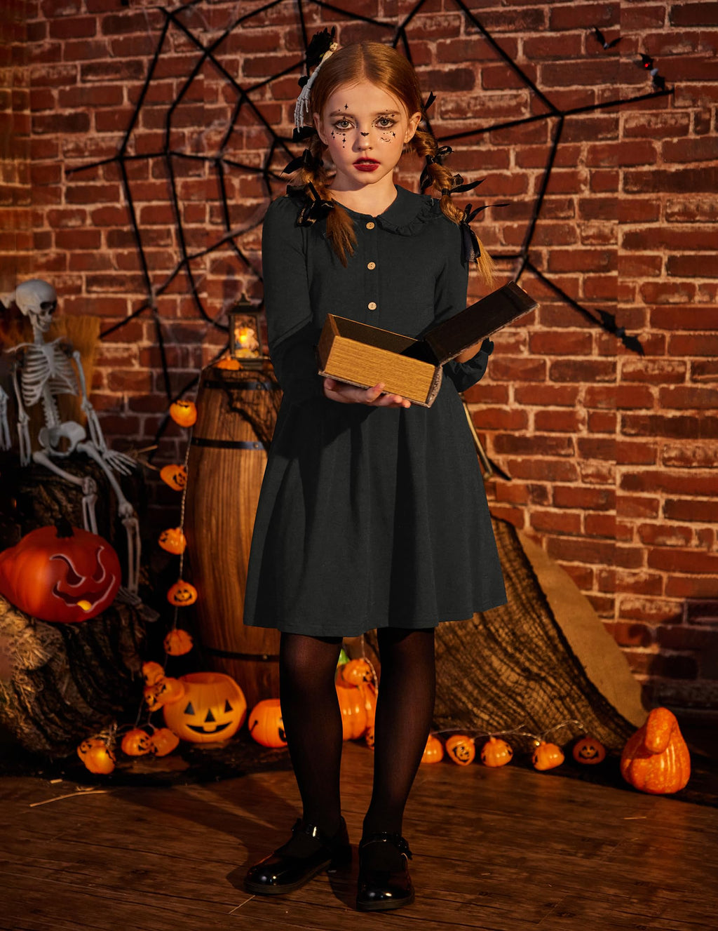 Arshiner Church Dresses for Girls Back to School Funeral Long Sleeve Fall Dress Black 6-7 Years