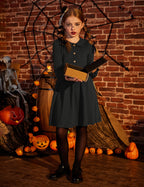 Arshiner Church Dresses for Girls Back to School Funeral Long Sleeve Fall Dress Black 6-7 Years