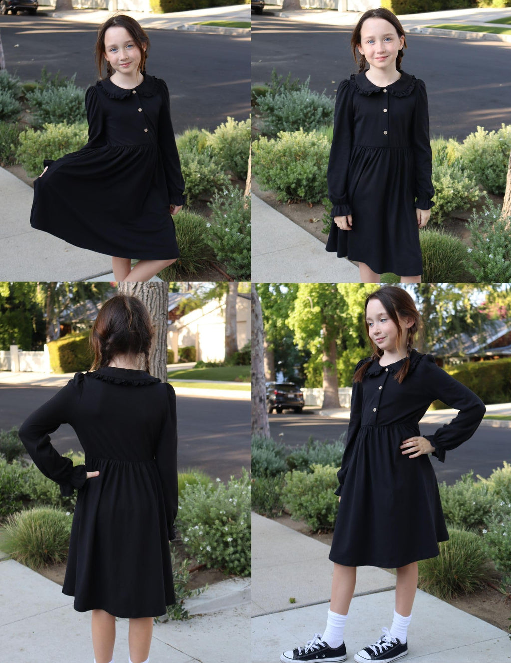 Arshiner Church Dresses for Girls Back to School Funeral Long Sleeve Fall Dress Black 6-7 Years