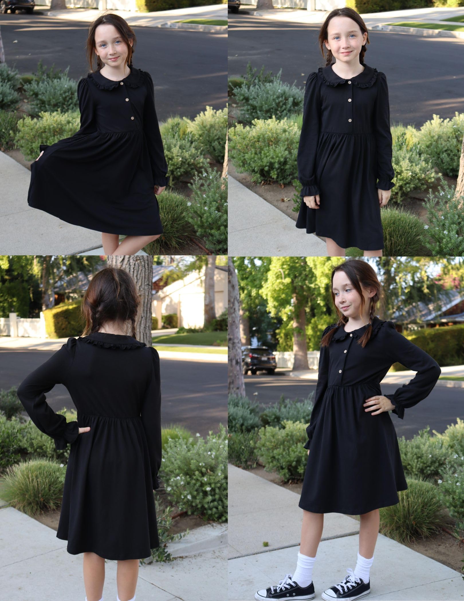 Arshiner Church Dresses for Girls Back to School Funeral Long Sleeve Fall Dress Black 6-7 Years