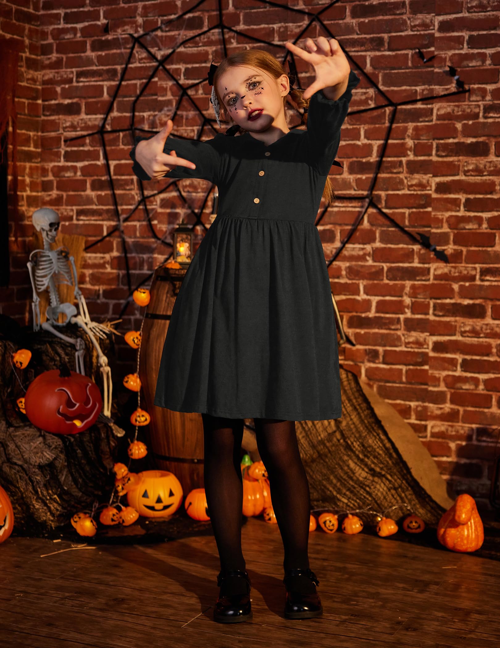 Arshiner Church Dresses for Girls Back to School Funeral Long Sleeve Fall Dress Black 6-7 Years