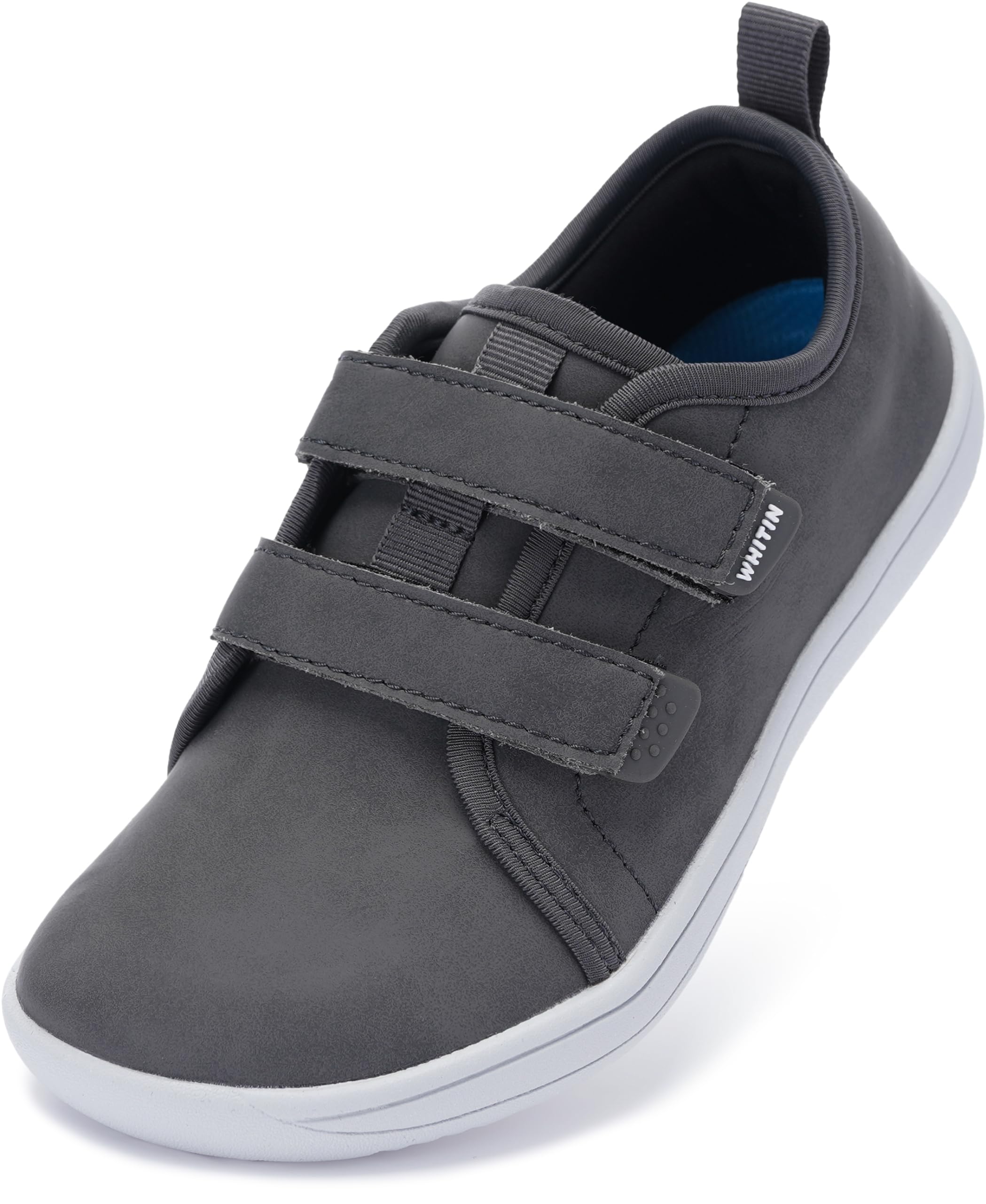 WHITIN Kids Barefoot Shoes for Boys Girls Wide Width Waterproof Minimalist Zero Drop Fashion Sneakers Size 10.5 Little Leather School Athletic Walking Footwear Grey 28